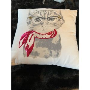 HomeRoots White and Red Cool Kitty glasses  Throw Pillow